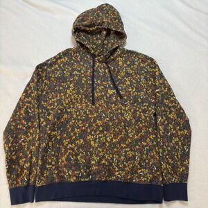 Nike Men's Large Floral Print Hoodie Pullover Sweatshirt Club Fleece Navy
